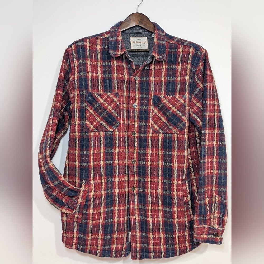 Men's XL Heavyweight 100% Cotton Collared Red Blue Plaid Button-Down Shirt